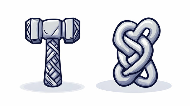 Norse mythology symbols hammer and knot.  Graphic design elements