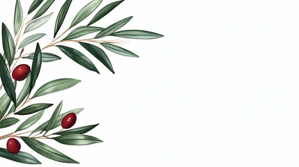 Olive branch border, ripe olives, white background, design element, website banner