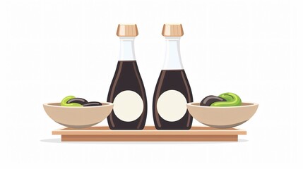 Authentic Culinary Essentials: Wasabi and Soy Sauce Duo, Digitally Illustrated for Artful Japanese Cuisine Concepts
