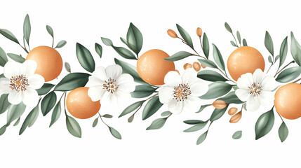 Orange blossoms and citrus fruits border design, perfect for invitations or website banners