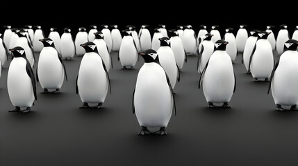 Obraz premium Penguin colony on dark Antarctic ground; teamwork, unity concept; ideal for business presentations