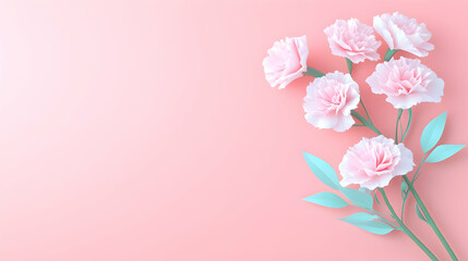 Pink carnations on pastel background, ideal for Mother's Day cards