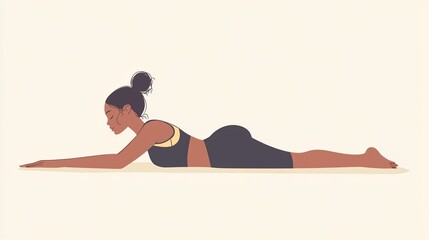 Stock Illustration: Young Female Character Doing Yoga on a Floor Cartoon Vector Illustration