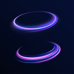 neon circle ring frame & sparkle flash light star shimmer vector on black background, shiny glowing metal white grey round line planet curve. Png, effect, wave,neon,line, futuristic web poster card pr