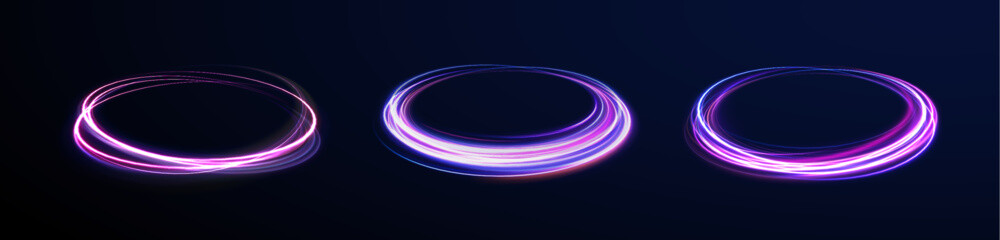 neon circle ring frame & sparkle flash light star shimmer vector on black background, shiny glowing metal white grey round line planet curve. Png, effect, wave,neon,line, futuristic web poster card pr