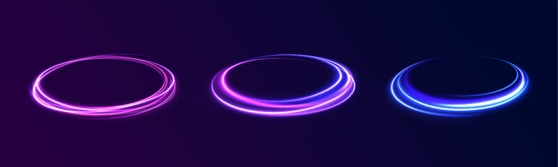 neon circle ring frame & sparkle flash light star shimmer vector on black background, shiny glowing metal white grey round line planet curve. Png, effect, wave,neon,line, futuristic web poster card pr