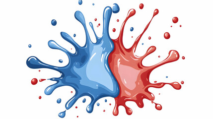 Red and blue paint splash collision, isolated on white, vibrant background for design