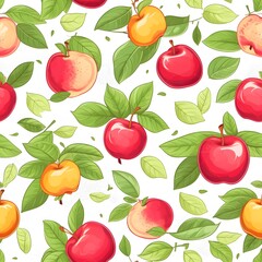 Obraz premium Seamless Pattern of Red and Yellow Apples with Leaves