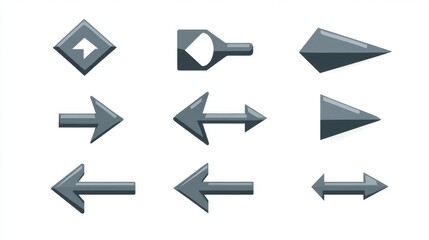 Set of grey arrow icons for computer mouse cursor. Also includes loading icons. Vector illustration.