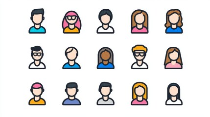 Set of web icons in a simple style for businesses. Icons for building teams, working together, coaching team, meeting, managing, team motivation, and more.