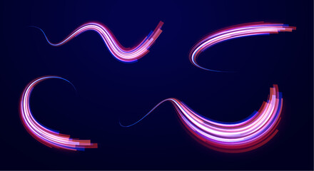 Fototapeta premium Abstract neon light motorway background. Light arc in neon colors, in the form of a turn. Magic bright shine glow of energy lines, shiny swirl power waves flow, electric trail glowing in dark backgrou