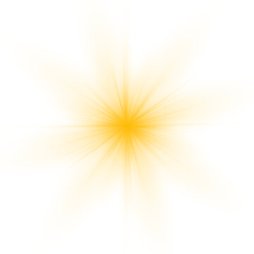 Sun flush with raos or gold spotlyght and boke. Gold lance flares network. Yellow glowing light burst and transparent back ground. Lights flare, star flash light, white sun rays, png. 