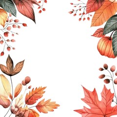 Fototapeta premium autumn watercolor frame, background, leaves, fall
