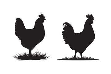 Hen and Rooster Silhouette Clipart for Farm Designs
