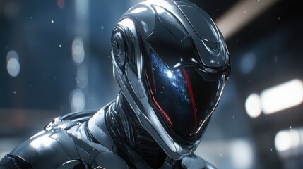 Fototapeta premium Futuristic robot in a high-tech environment with glowing details