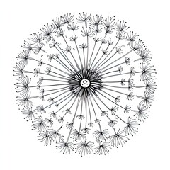Serene Dandelion Mandala with Flying Seeds Peaceful Nature Image