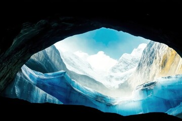 Obraz premium Deep blue ice cave with smooth walls illuminated by soft light