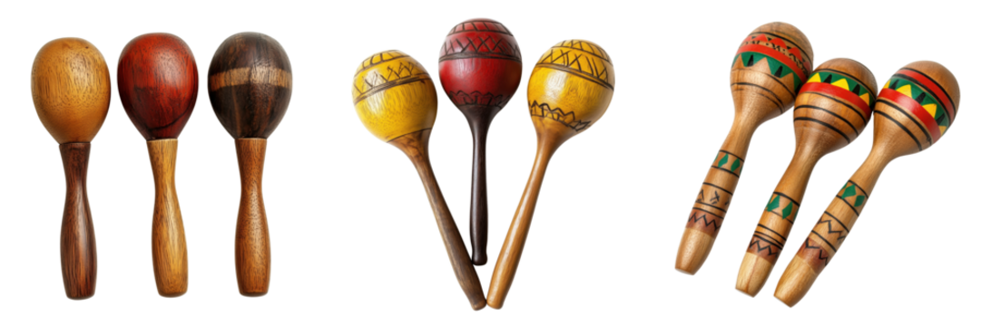 Set of Colorful Wooden Maracas on a Transparent Background for Music Themes