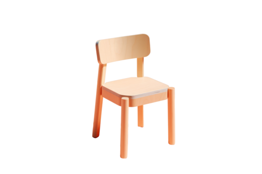 A minimalist Scandinavian-style chair crafted from light-colored wood, featuring clean lines and a simple design. The chair is placed in a modern co-working space with bright colors