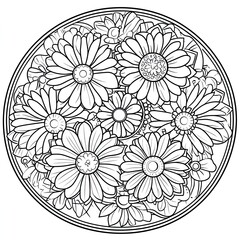 Floral Meadow Mandala Coloring Book Page Simple Flower Design for Relaxation