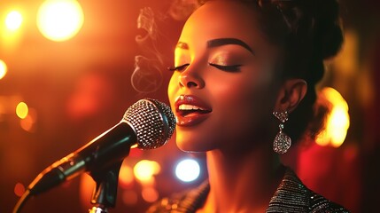 Singer Under Spotlight: A captivating image of a female singer pouring her heart and soul into a powerful performance.
