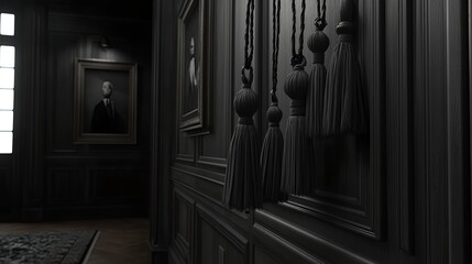 Photorealistic Depiction of Black and White Lucky Charm with Tassels