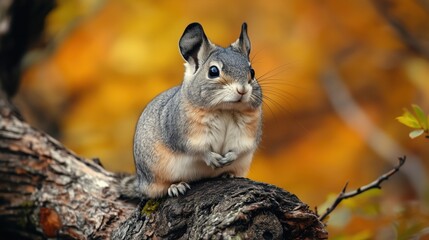 A chinchilla sits delicately on a rock in its natural habitat, surrounded by the rugged beauty of its mountainous environment, captured in stunning wildlife photography.