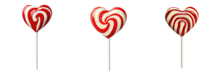 Set of Colorful Heart Shaped Lollipops on Transparent Background for Sweet Treats