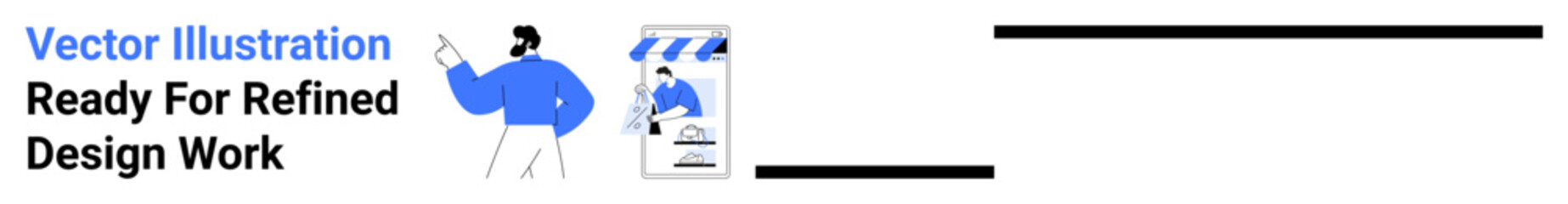 Designer presenting a creative concept using a pointer while referencing a mobile interface. Ideal for design, creativity, innovation, art, technology, teaching, and freelancing flat landing page