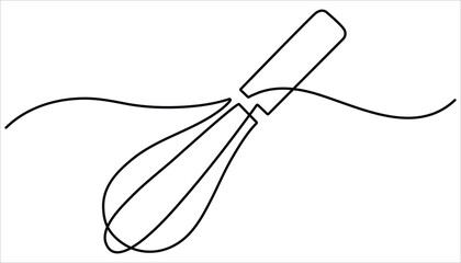 Balloon Whisk continuous one line drawing. Kitchen tools continuous one line illustration 