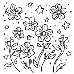 Obraz premium Simple Jasmine Flower and Star Coloring Book Pages for Kids