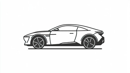Fototapeta premium Sleek black and white outline drawing of a modern sports coupe.
