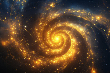 Obraz premium Golden spiral galaxy with cosmic swirls and glowing stars