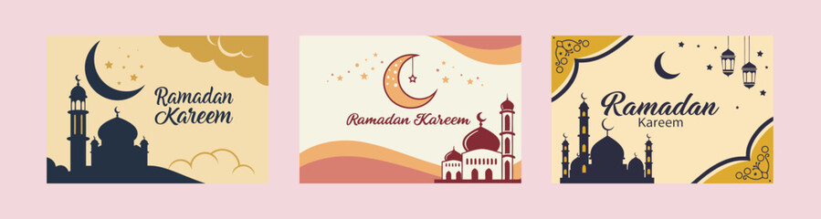 Naklejka premium Islamic Art Ramadan&nbsp;Mubarak Greeting Card Vector Illustrations.