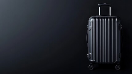 Fototapeta premium Innovative Smart Suitcase Banner Featuring a Modern Design on a Sleek Black Background with Copyspace for Marketing and Branding
