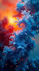 A mesmerizing, swirling fractal pattern in shades of blue and red