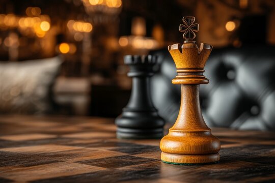 A clean design of a chessboard with only a single knight and king highlighted, symbolizing strategic specialization