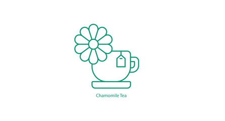 Chamomile Tea Icon Vector Featuring a Cup and Chamomile Blossoms