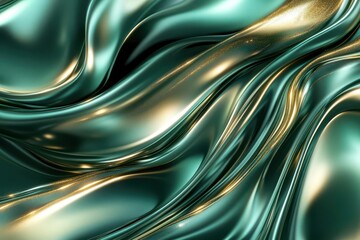 luxurious emerald and gold liquid marble abstract, flowing organic patterns with metallic highlights, 3d rendered art