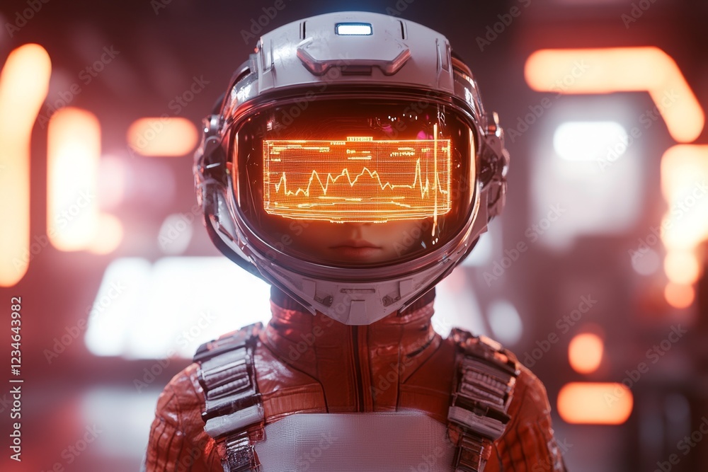 Poster A cyberpunk-themed character interacting with a holographic display showing significant data spikes, set in a gritty neon-lit urban environment