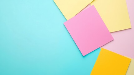 Colorful sticky notes on pastel background, flat lay, for office or reminders