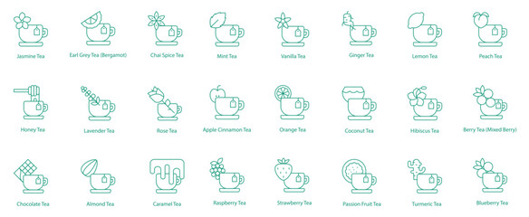 Classic & Fruity Tea Vector Icons: Earl Grey, Berry, Apple Cinnamon & More