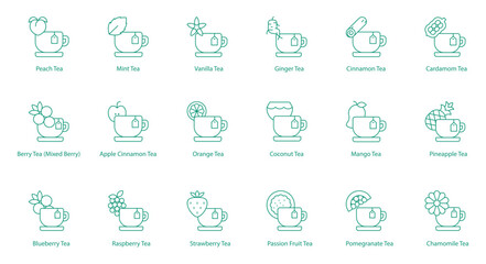 Fruity and Spiced Tea Vector Icons: Refreshing and Aromatic Combinations


