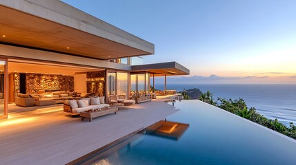Fototapeta premium Contemporary House Design with Infinity Pool and Spectacular Views