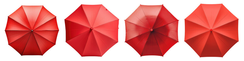 Red umbrella isolated on transparent background, PNG, Set of