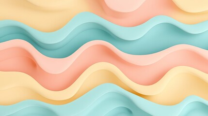Abstract pastel wave background with smooth curves and flowing lines in soft peach, yellow, and blue shades.