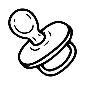 recommend clip art: Baby pacifier side view. Hand drawn doodle. Item for newborns to suck on. For a small child. Childhood. Vector line art illustration.