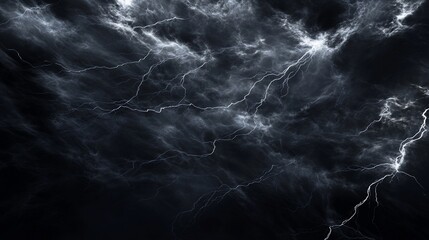 A Dramatic Sky Filled with Dark Clouds and Vivid Lightning Streaks in the Night