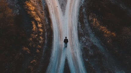 Walking the crossroads a journey of decision nature path aerial view contemplation