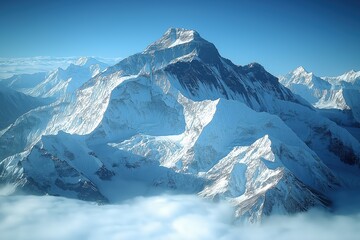 Obraz premium Majestic snow-capped peak surrounded by clouds in the Himalayas during midday